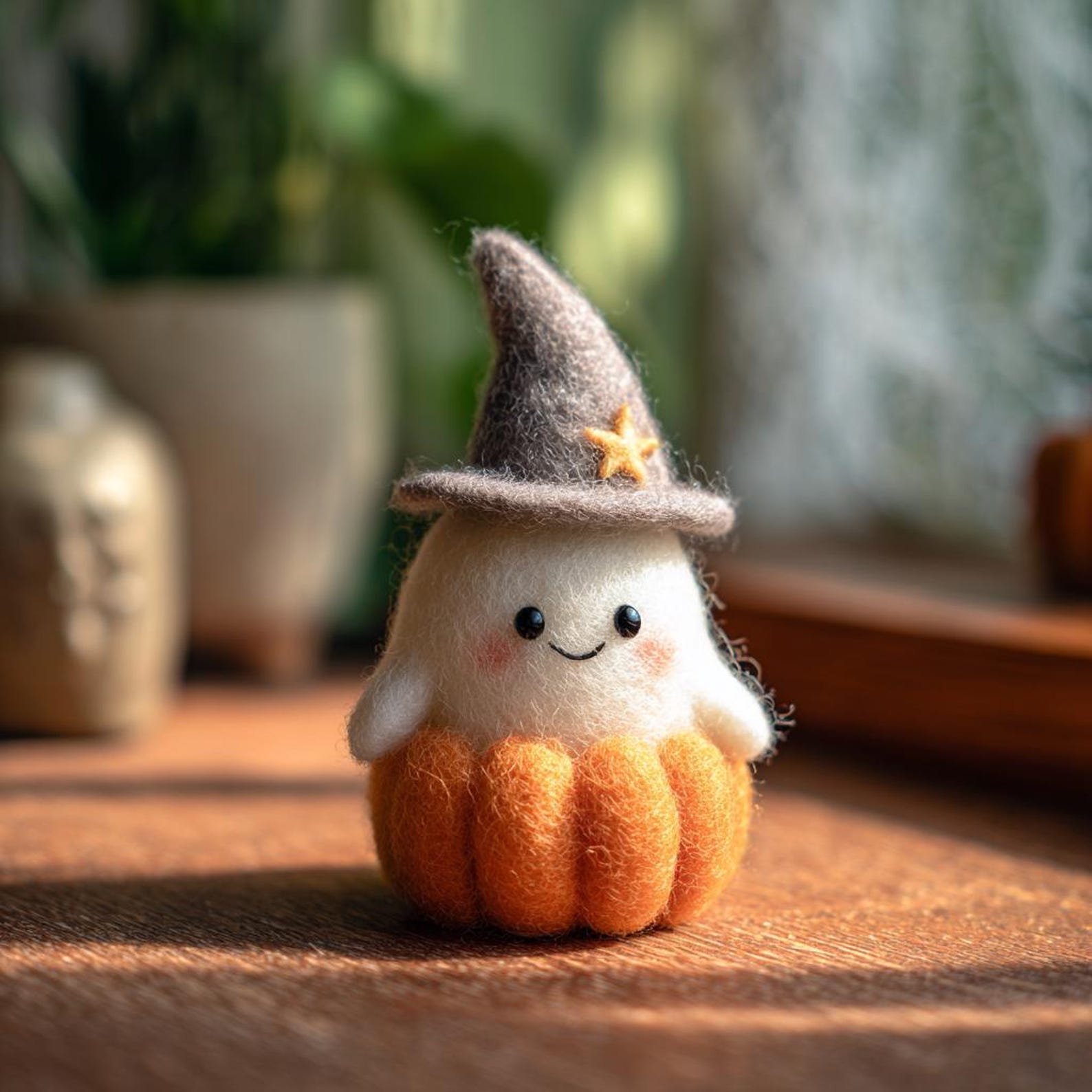 🎁👻 Adopt a Ghost - Handmade Felt Halloween Ghost with Wizard Hat, Perfect Holiday & Occasion Gift