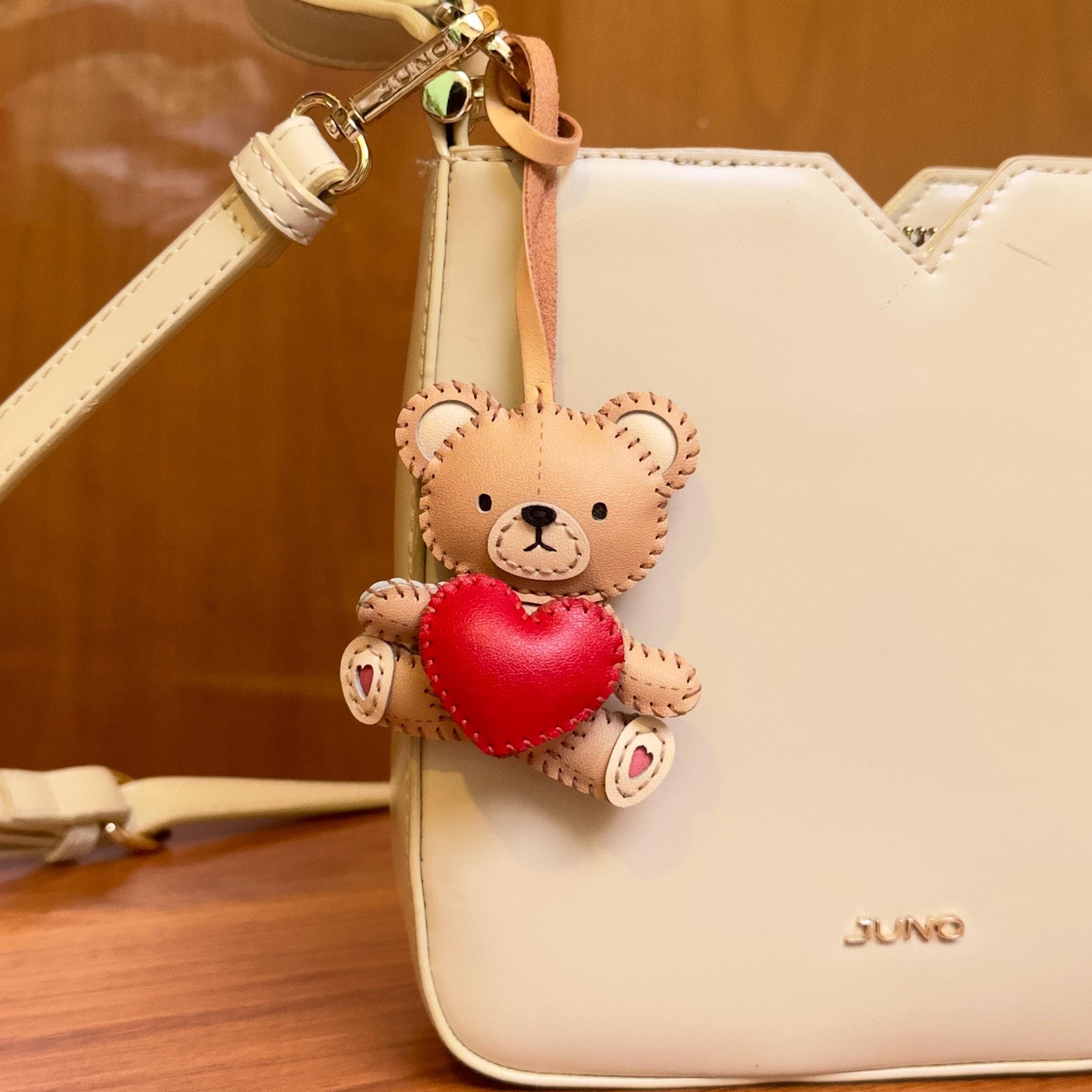 🐻💖 Leather Teddy Bear Bag Charm – Perfect Gift for Holidays & Special Occasions