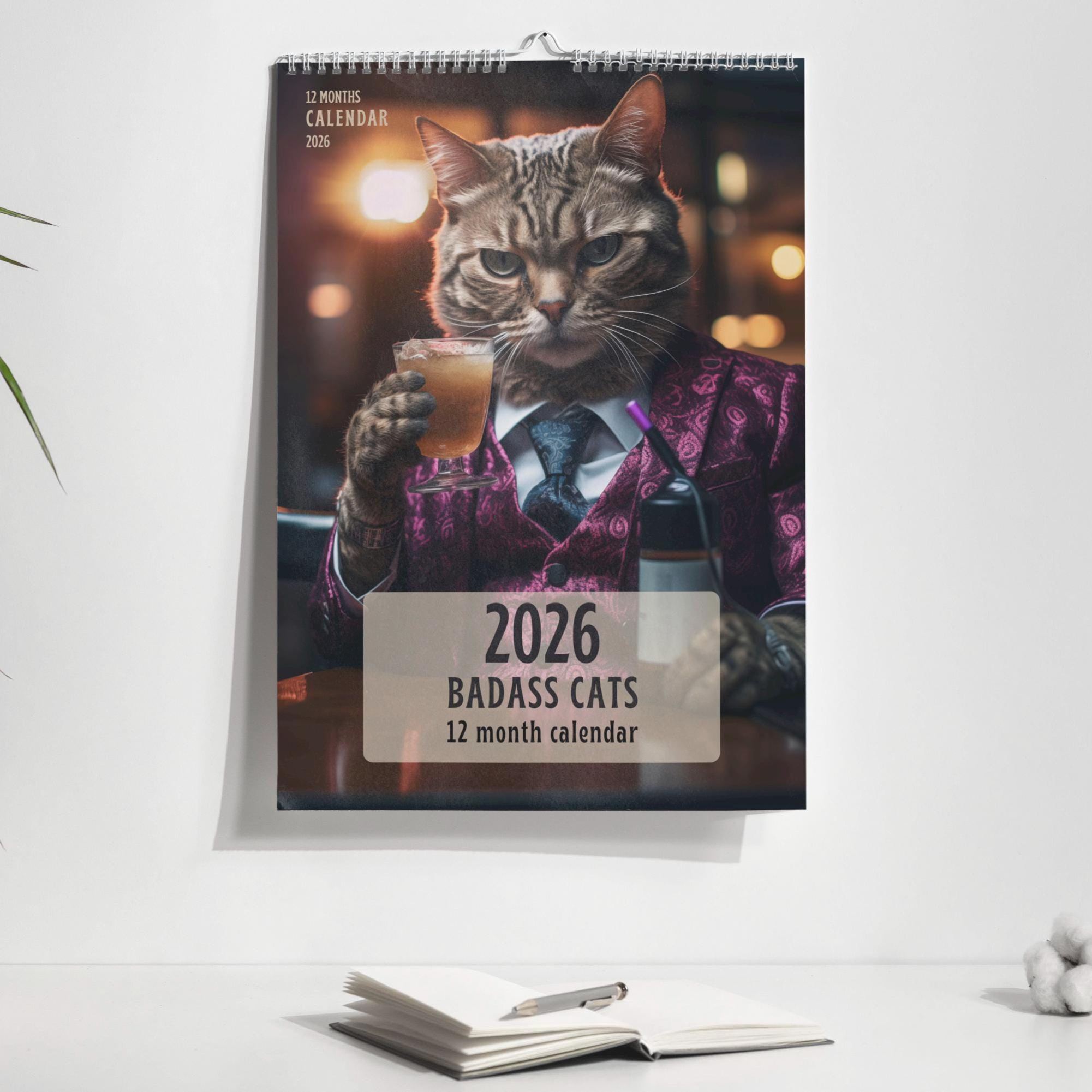 🎁📅 Badass Cats 2026 Wall Calendar - Perfect Gift for Holidays & Special Occasions!