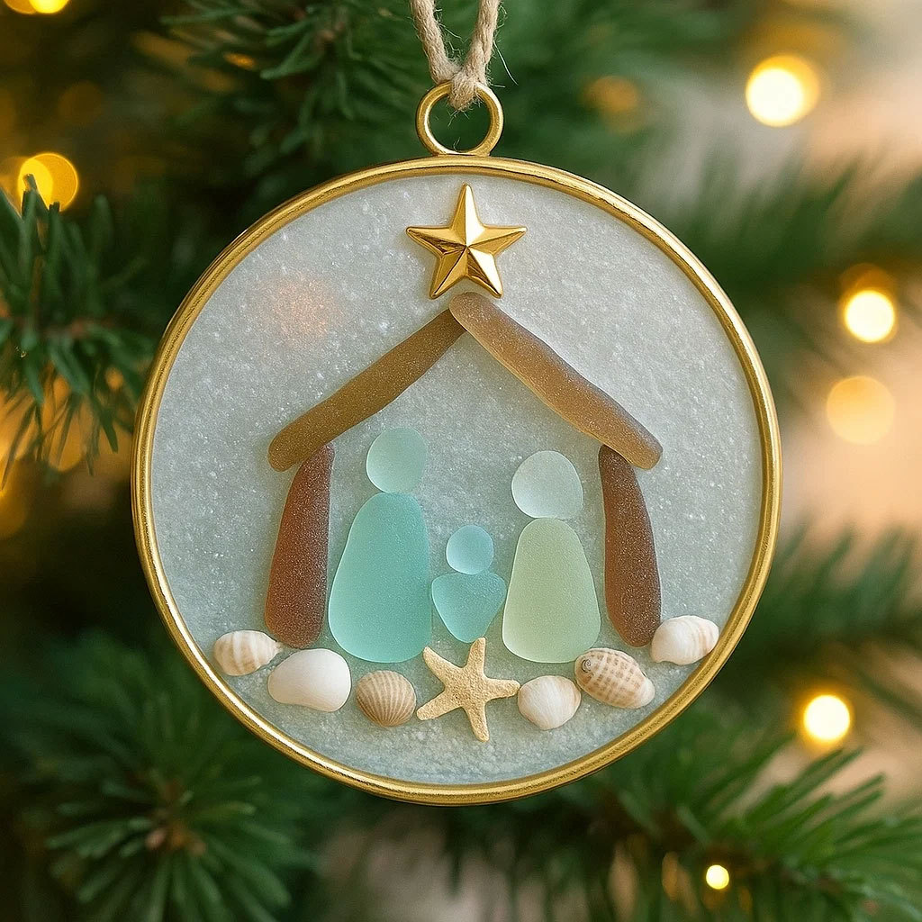 ✨Sea Glass Nativity Ornament – Perfect Christmas Gift & Holiday Keepsake🎄