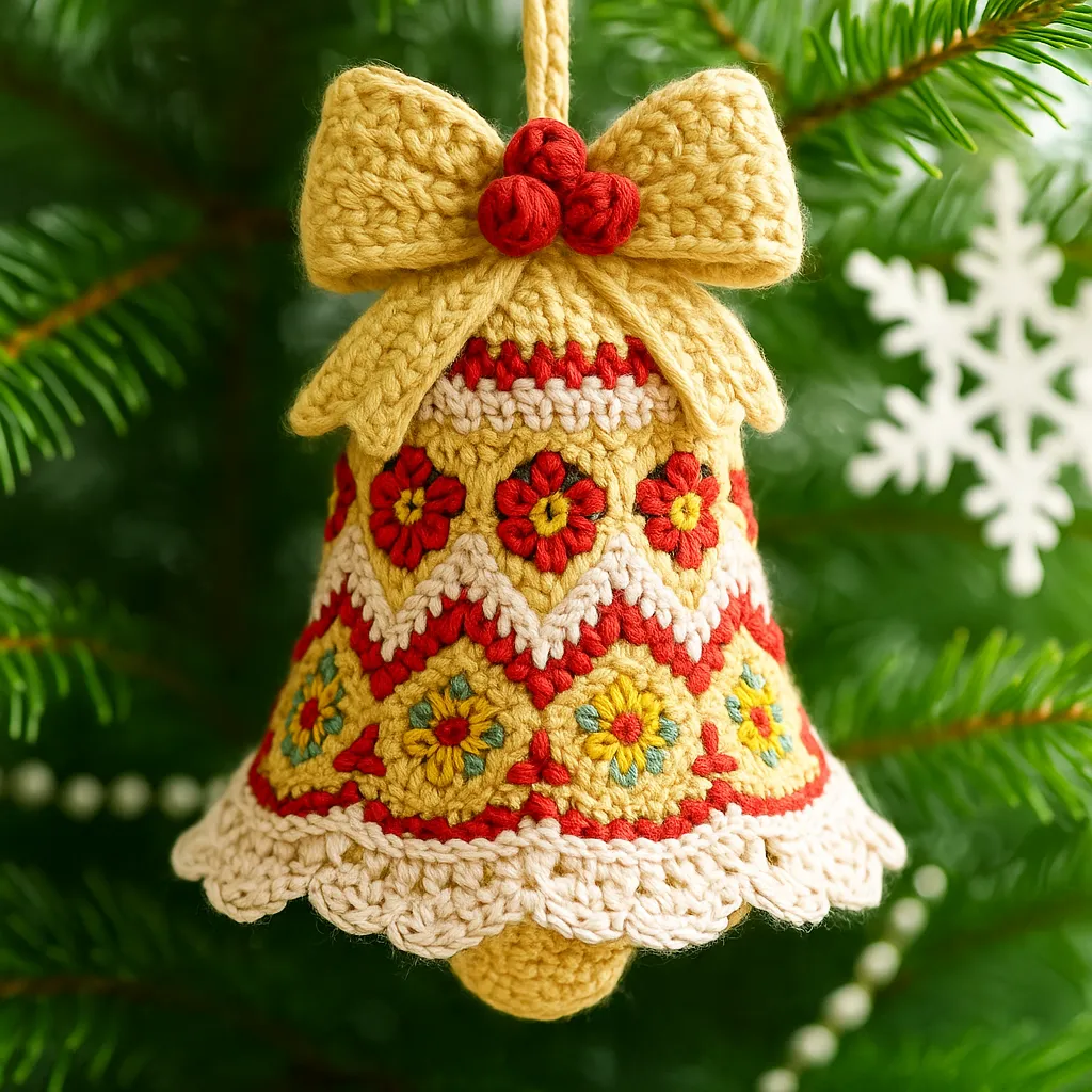 ๐ Handmade Crochet Christmas Bell Ornament - Perfect Holiday Gift ๐