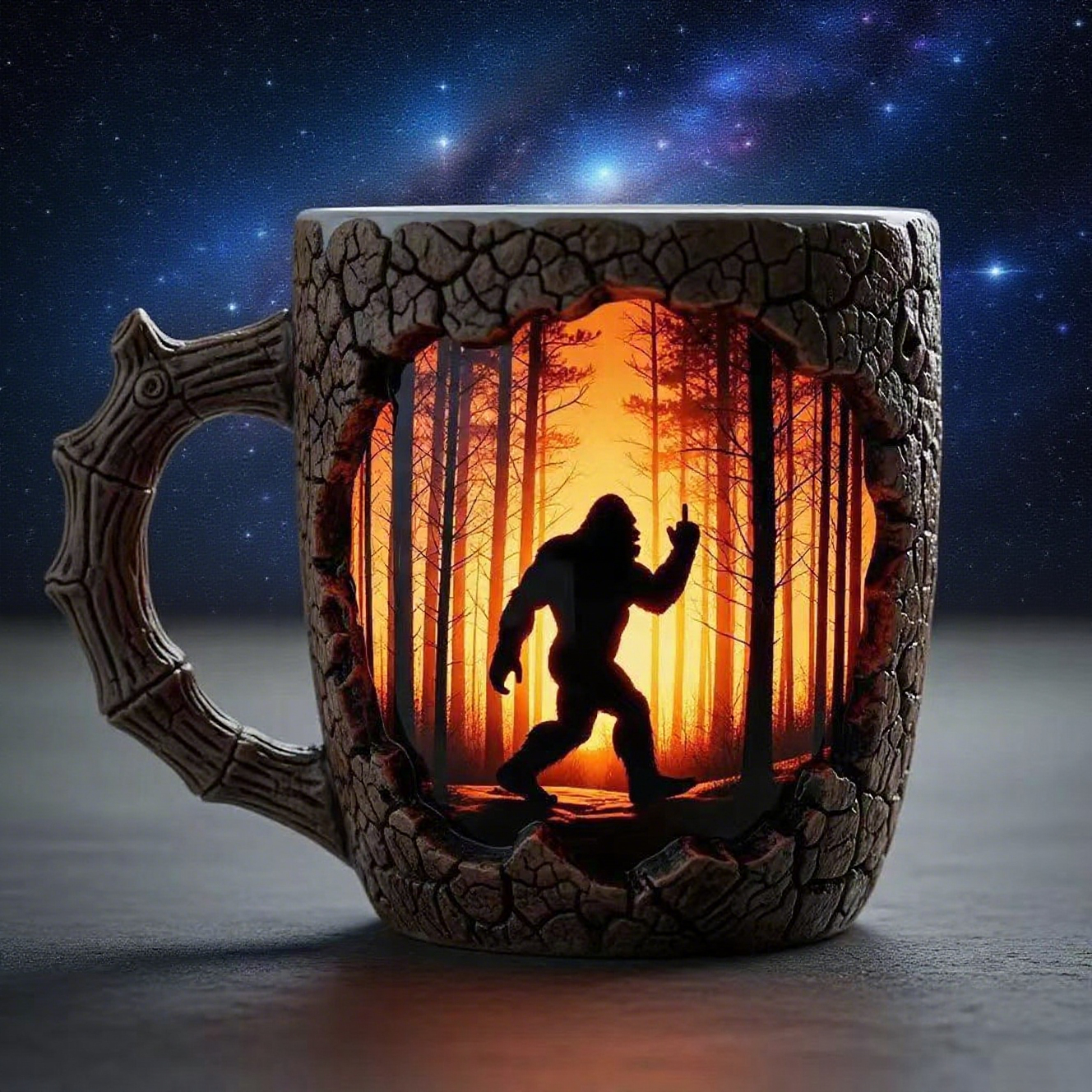 🎁 Bigfoot Forest Fire Mug - Perfect Gift for Holidays & Special Occasions 🌲
