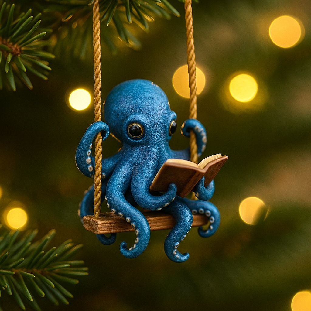 🎁 Octopus Reading Swing Ornament – Perfect Gift for Holidays & Special Occasions! 📚