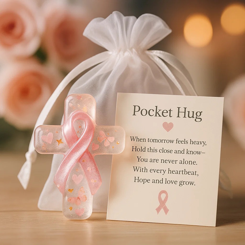 ❤️🎁 Breast Cancer Awareness Pocket Hug - Perfect Gift for Holidays & Special Occasions