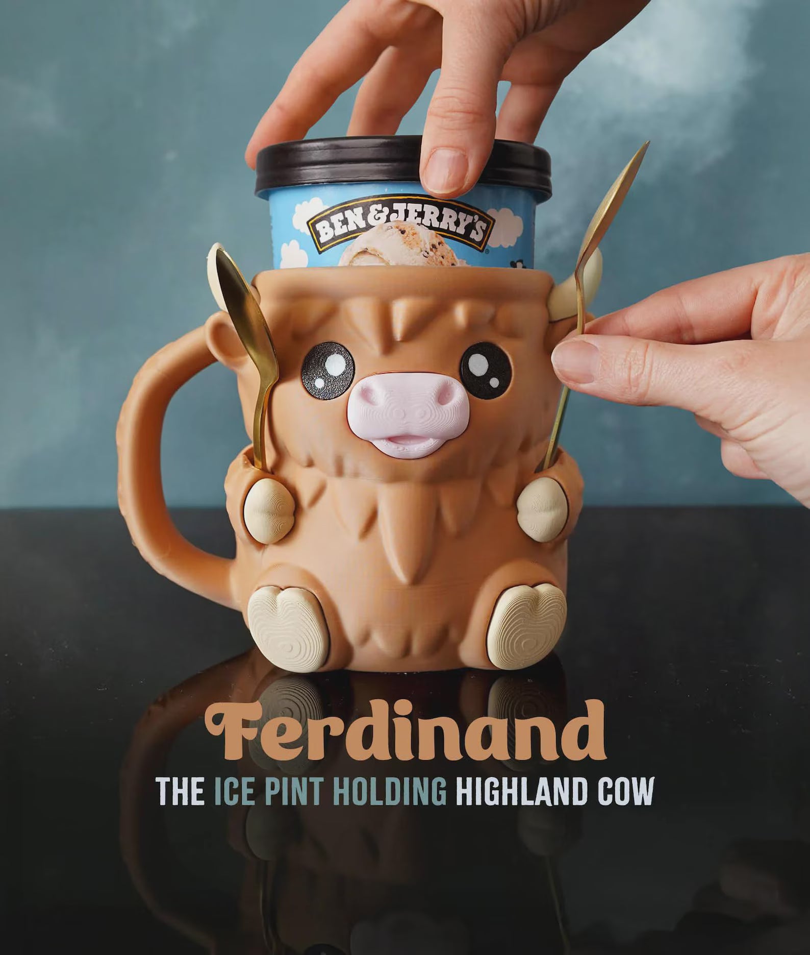🎁🐮Ferdinand the Highland Cow Ice Cream Pint Holder – Perfect Holiday & Special Occasion Gift!🍦✨