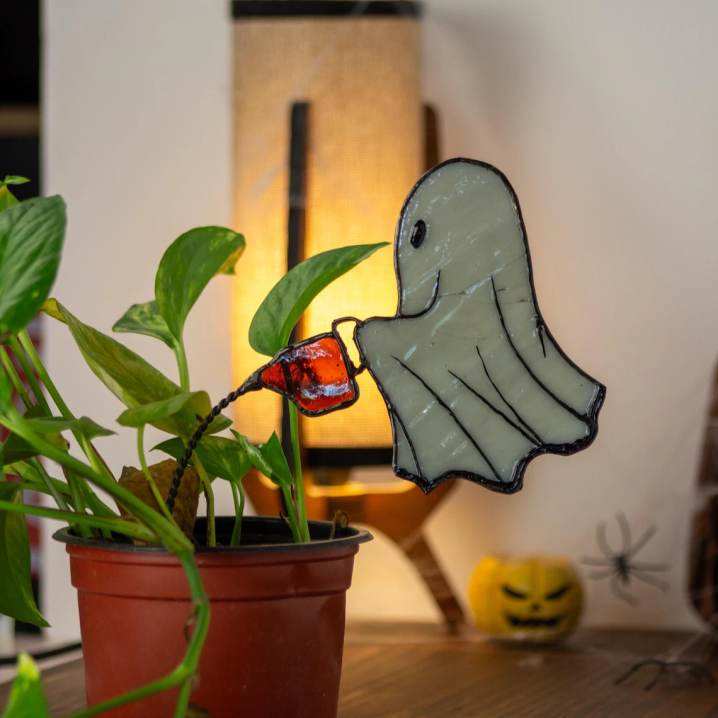 🎁✨ Handcrafted Ghost Watering Plant Art Stake – Perfect Gift for Halloween & Special Occasions