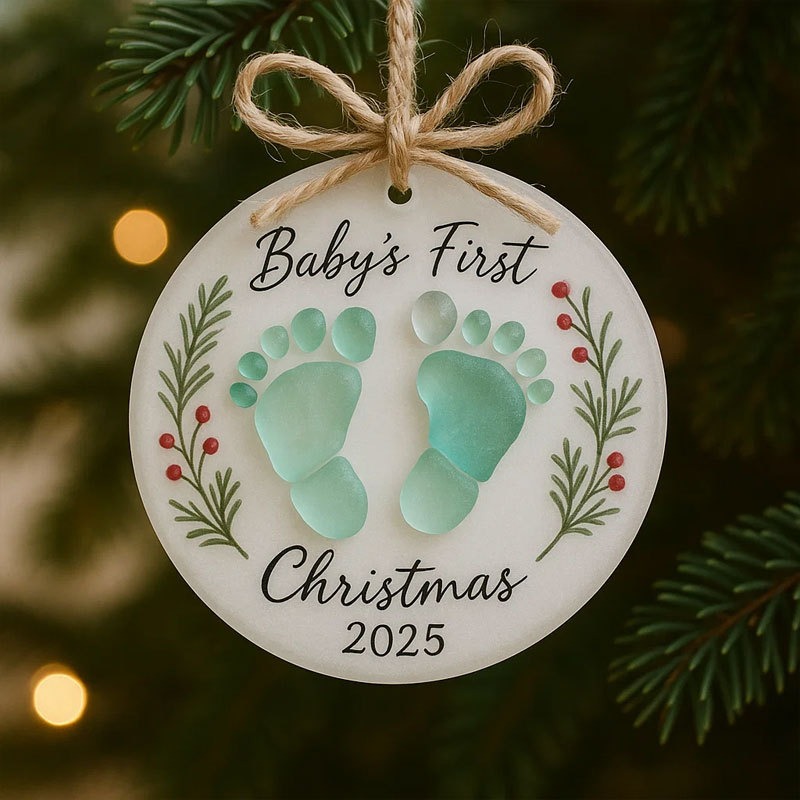 ✨ Baby's First Christmas 2025 Sea Glass Ornament - Perfect Holiday Gift! 🎄