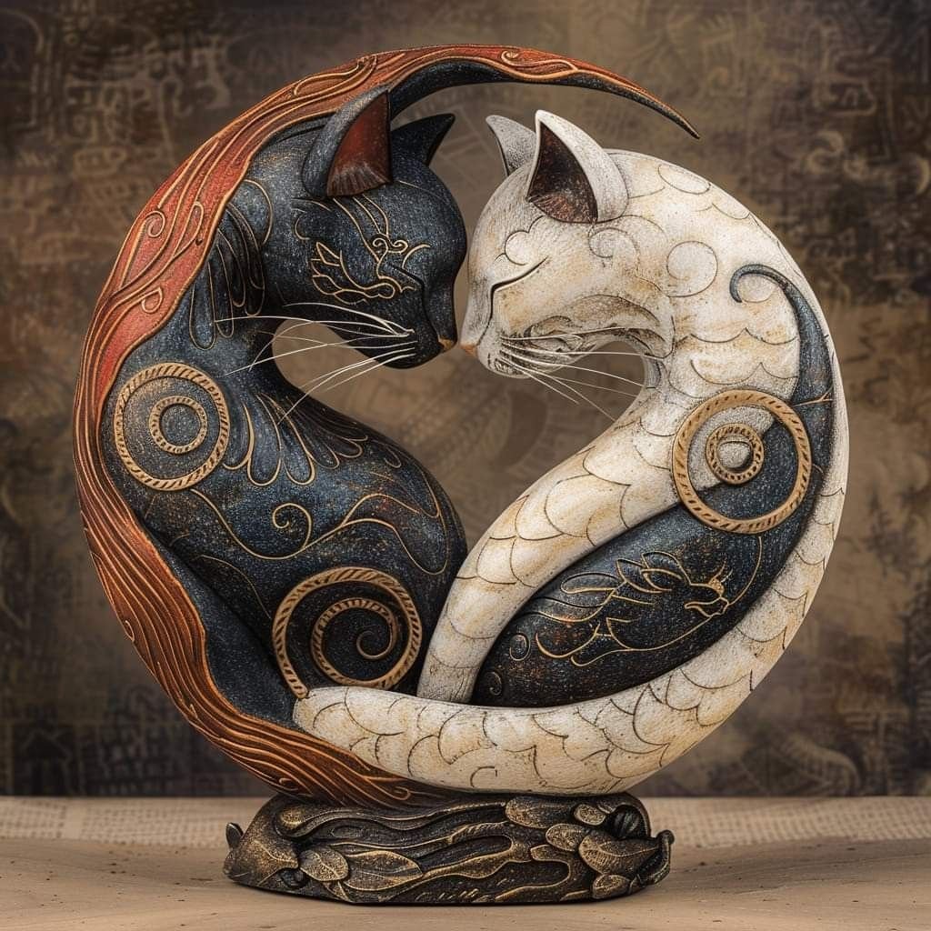 🎁 Harmonious Yin Yang Cat Art Desk Decor - Perfect Gift for Holidays & Special Occasions 🐱
