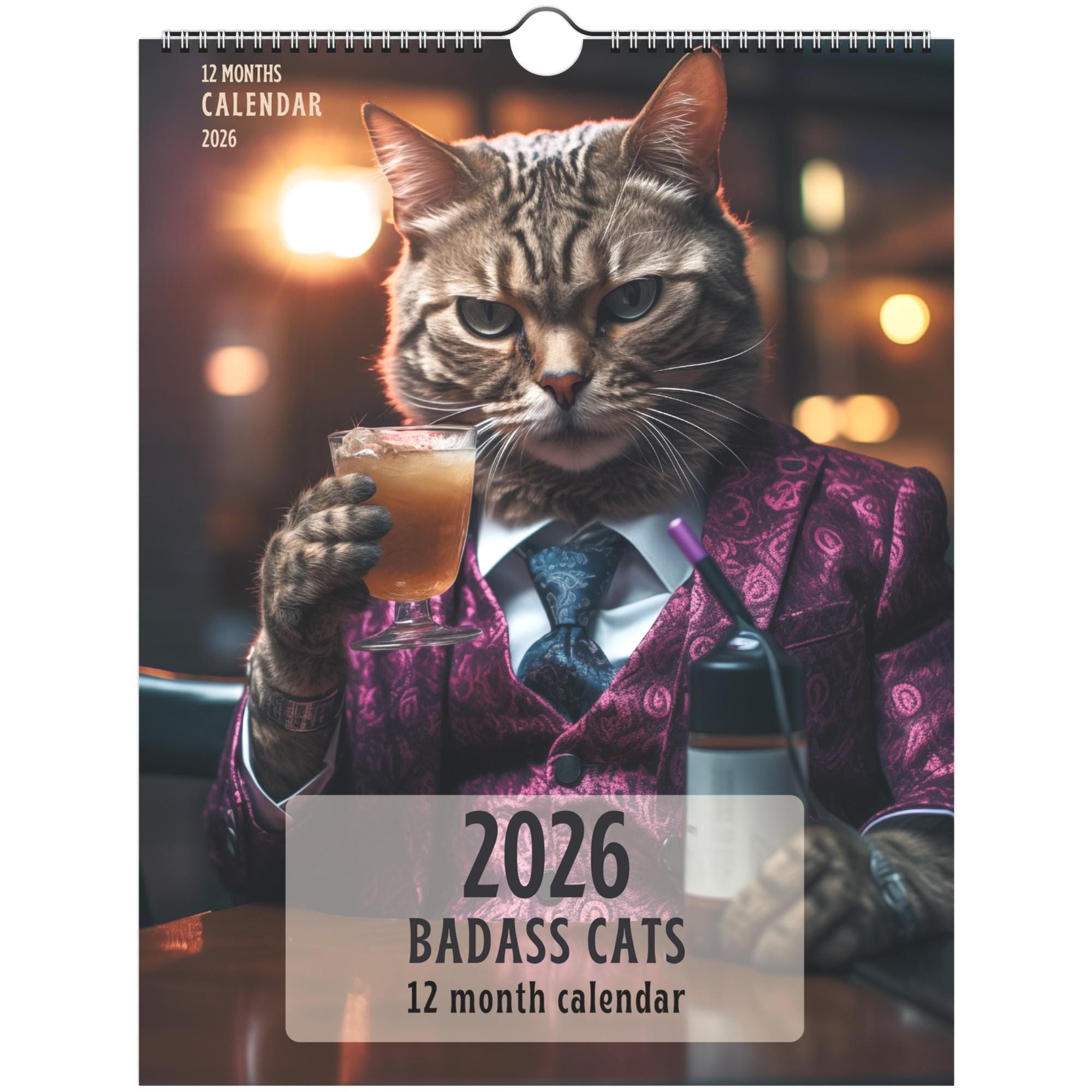 🎁📅 Badass Cats 2026 Wall Calendar - Perfect Gift for Holidays & Special Occasions!