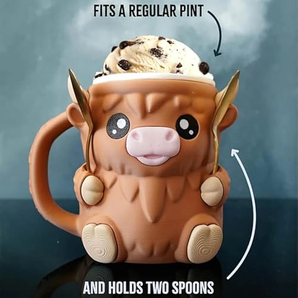 🎁🐮Ferdinand the Highland Cow Ice Cream Pint Holder – Perfect Holiday & Special Occasion Gift!🍦✨