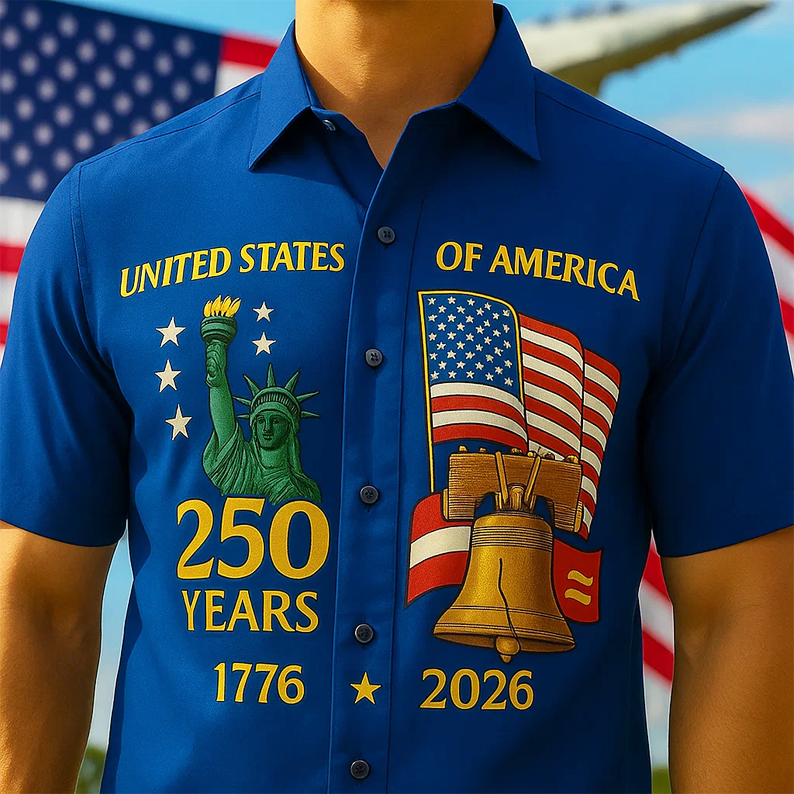 🎁 Patriotic 250th Anniversary Short Sleeve Shirt - Perfect Holiday & Special Occasion Gift 🇺🇸