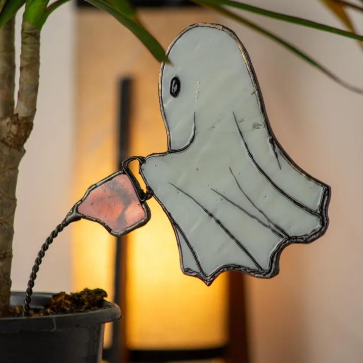 🎁✨ Handcrafted Ghost Watering Plant Art Stake – Perfect Gift for Halloween & Special Occasions