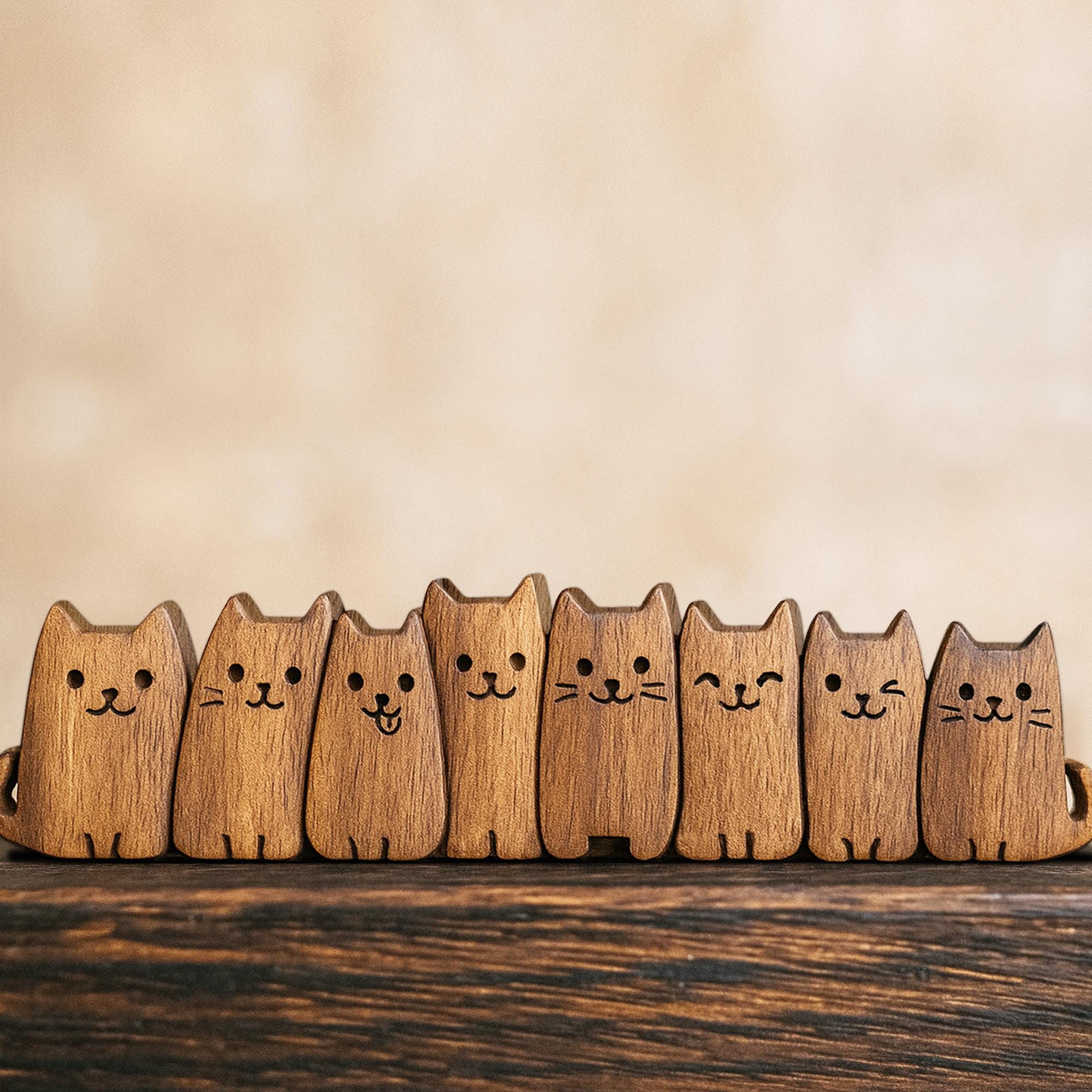 🐶😺 Hand-Carved Wooden Puppy & Kitten Figurine – Perfect Gift for Holidays & Special Occasions 🎁💝