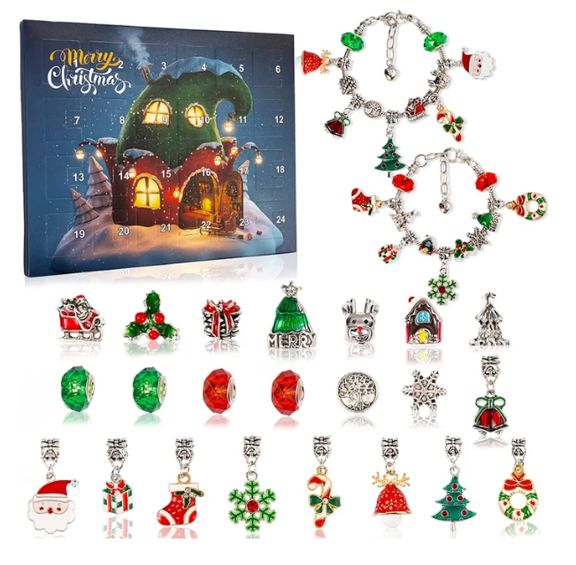 🎄✨ 24 Pcs DIY Christmas Advent Calendar Bracelet Set – Perfect Holiday Gift & Festive Craft Kit!