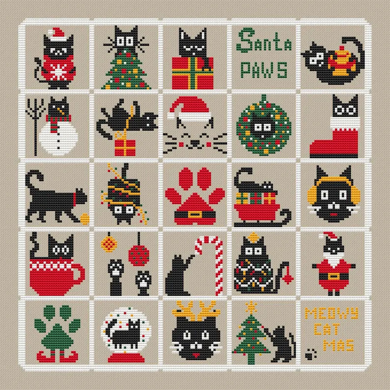🎄😺 Funny Black Cats Christmas Countdown Cross Stitch - Perfect Holiday Gift!