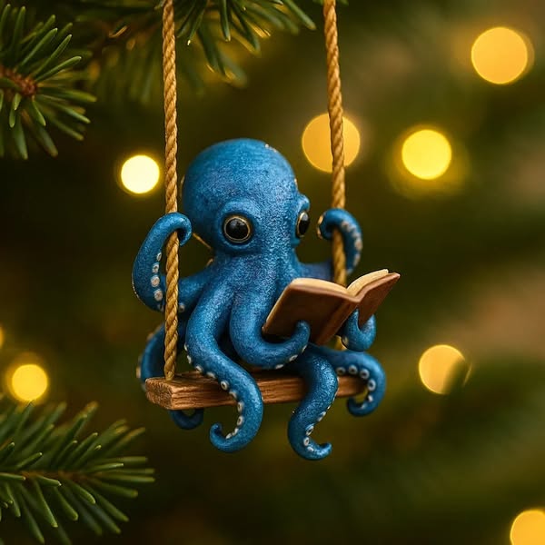 Octopus Reading Ornament 🎁📚 – Perfect Holiday & Special Occasion Gift
