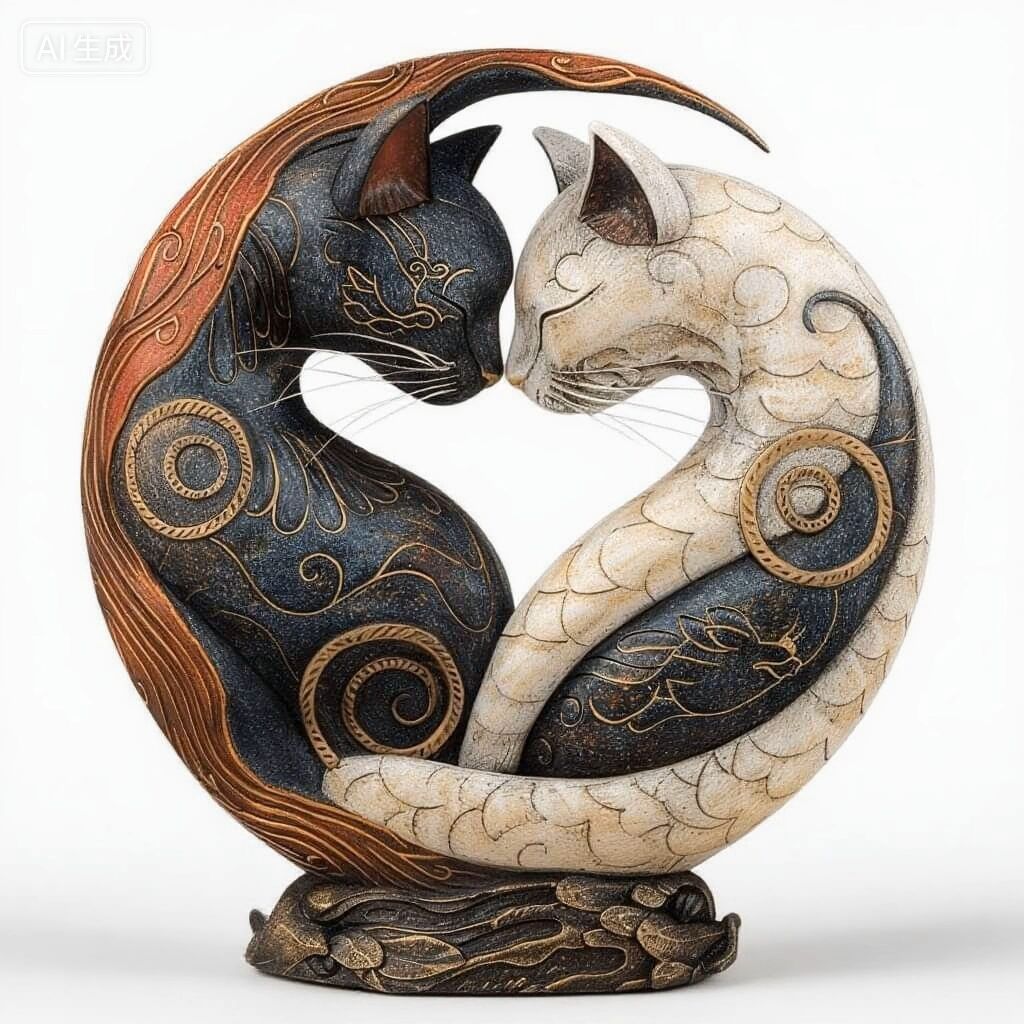 🎁 Harmonious Yin Yang Cat Art Desk Decor - Perfect Gift for Holidays & Special Occasions 🐱