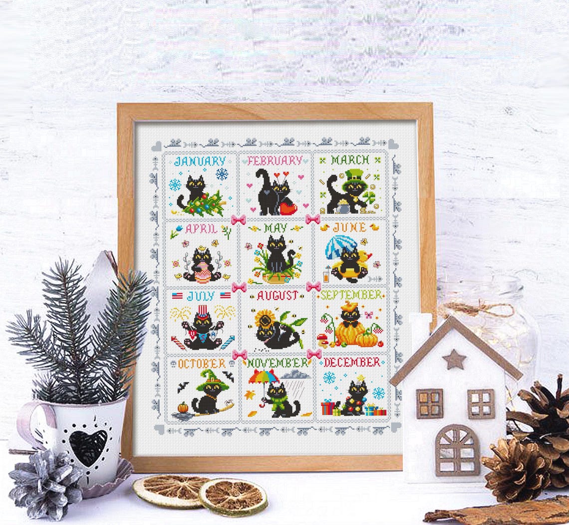 🎄😺 Funny Black Cats Christmas Countdown Cross Stitch - Perfect Holiday Gift!