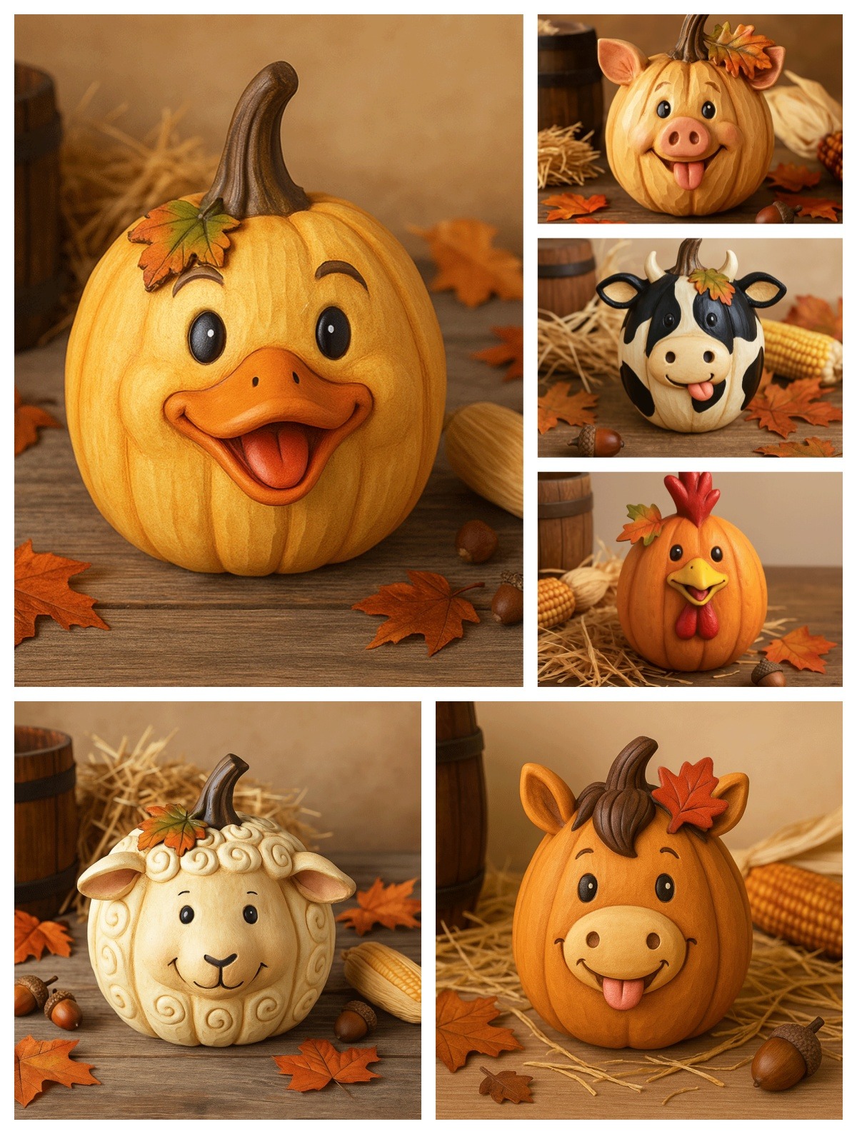 🐮🎁 Adorable Farm Animal Pumpkin Figurines - Perfect Holiday & Special Occasion Gift!