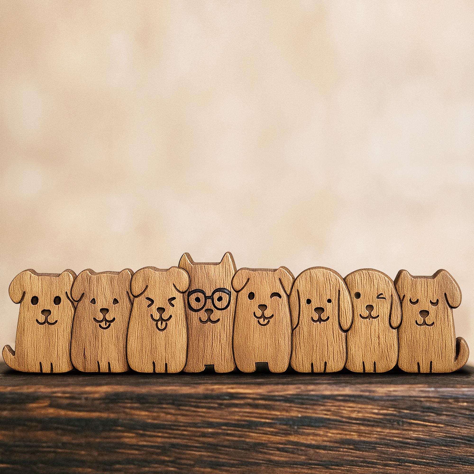 🐶😺 Hand-Carved Wooden Puppy & Kitten Figurine – Perfect Gift for Holidays & Special Occasions 🎁💝