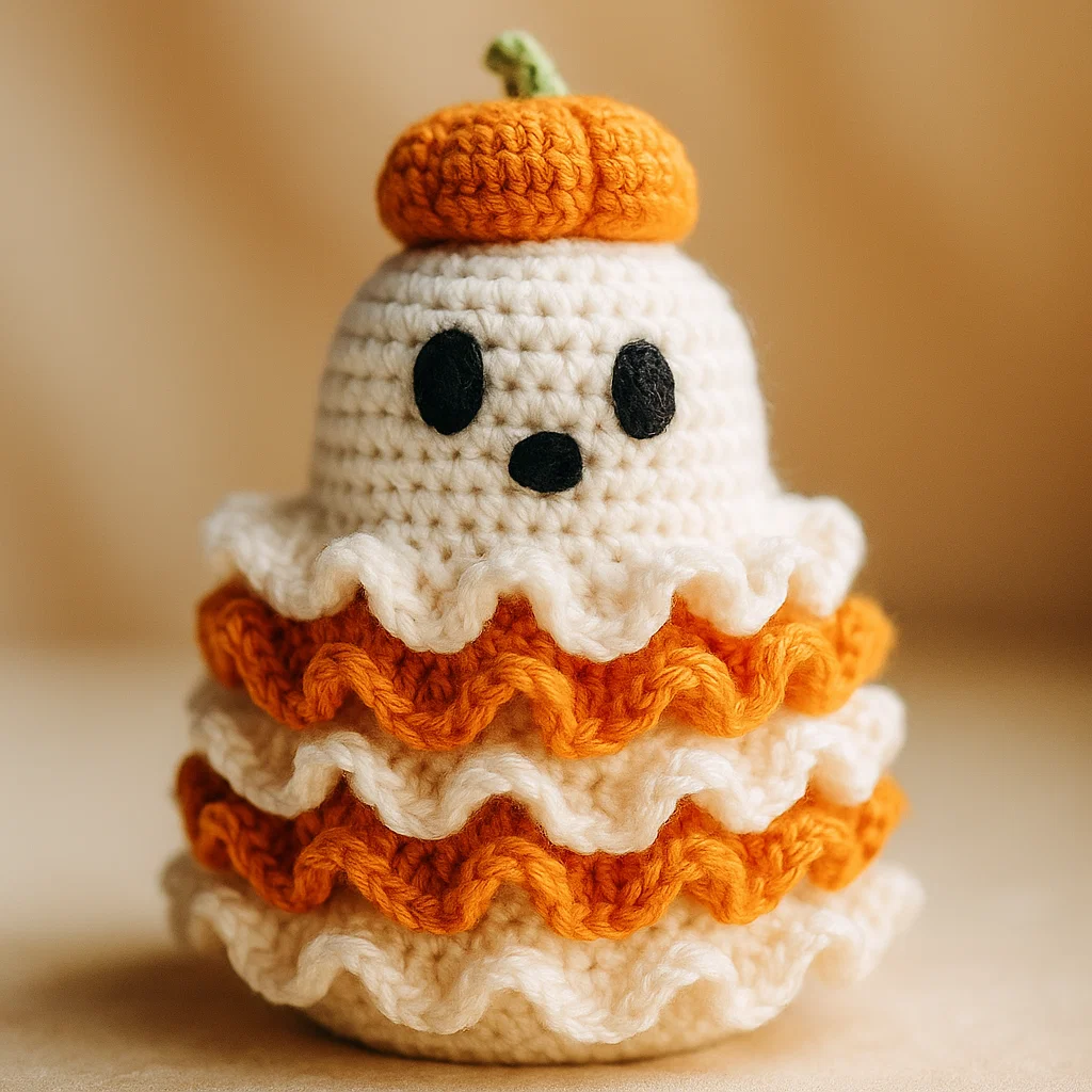 🎃👻 Adorable Halloween Ghost Crochet Plush with Pumpkin Hat – Perfect Holiday Gift!