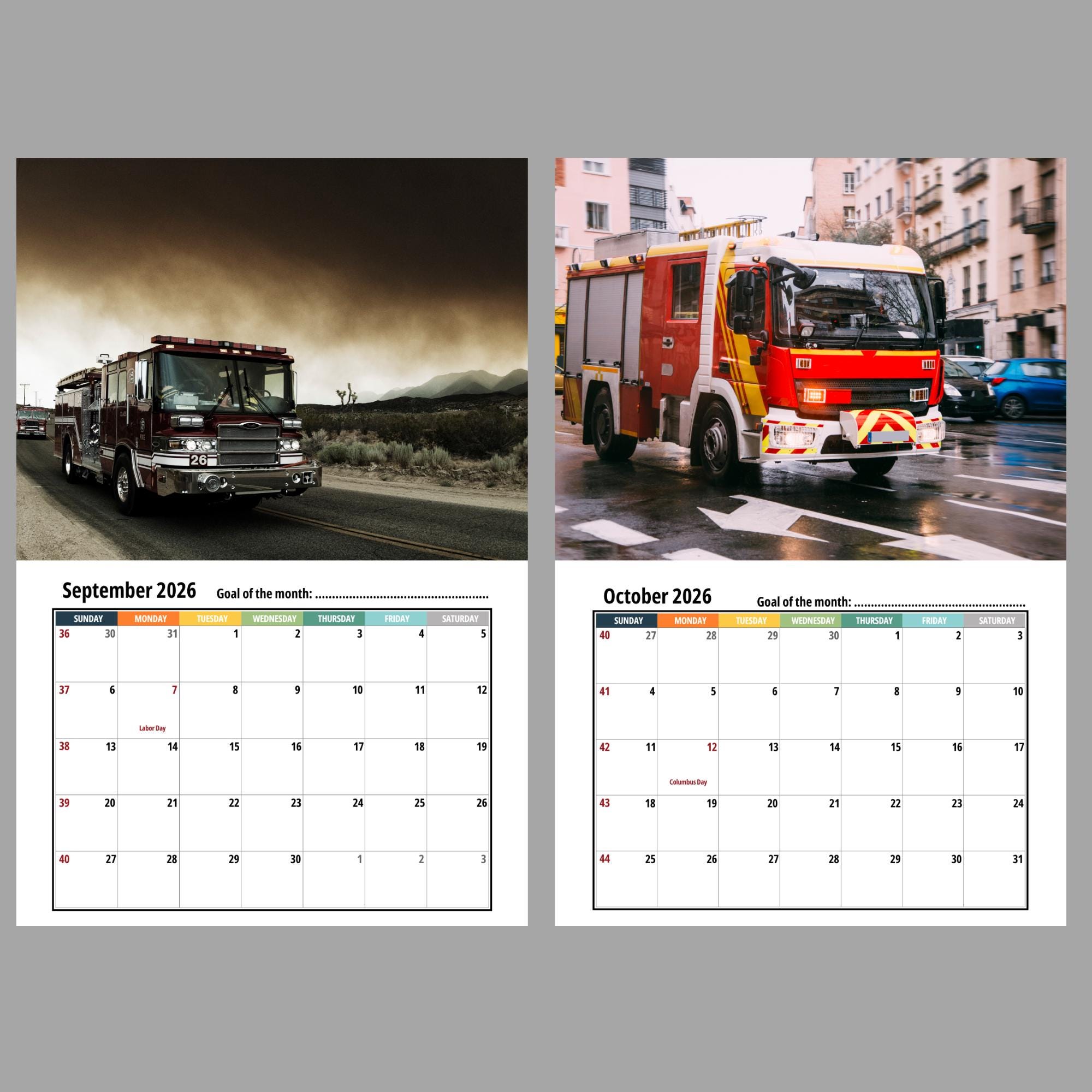 🎁🚒 Fire Truck Wall Calendar 2026 - Perfect Holiday & Special Occasion Gift!