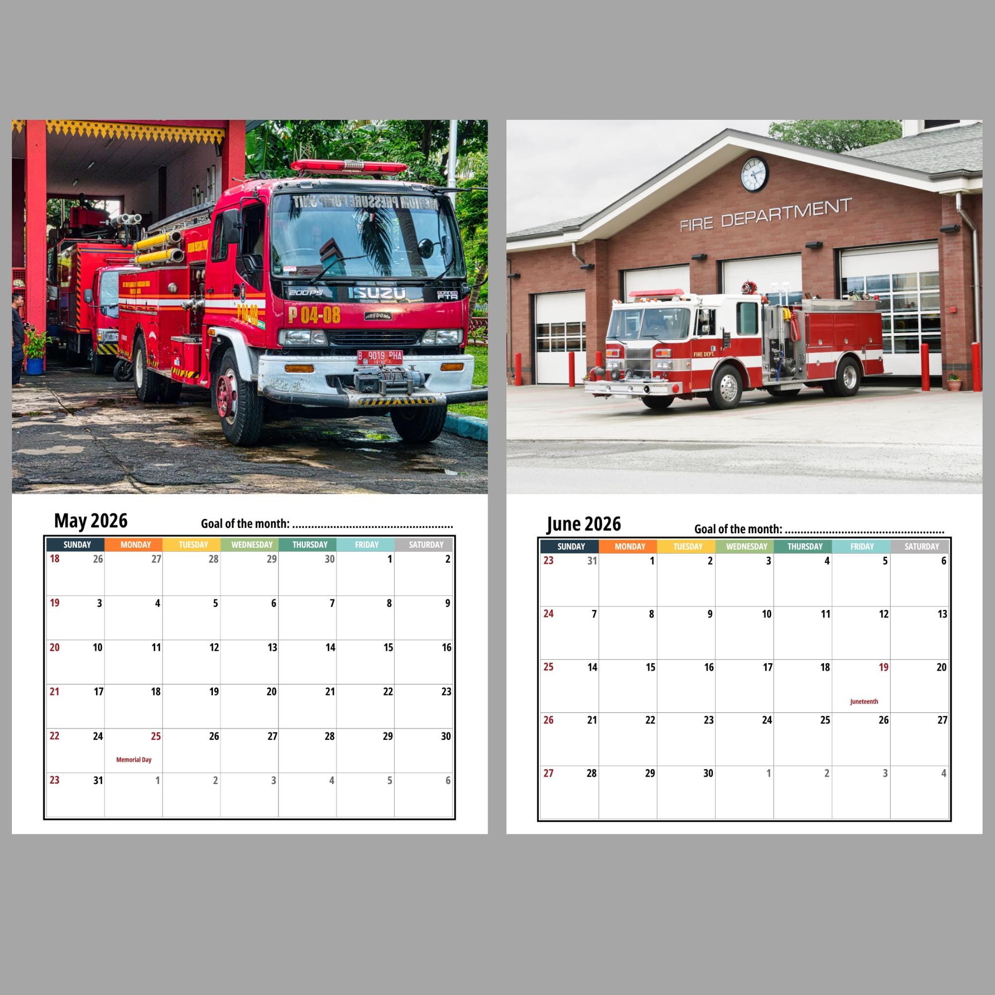 🎁🚒 Fire Truck Wall Calendar 2026 - Perfect Holiday & Special Occasion Gift!