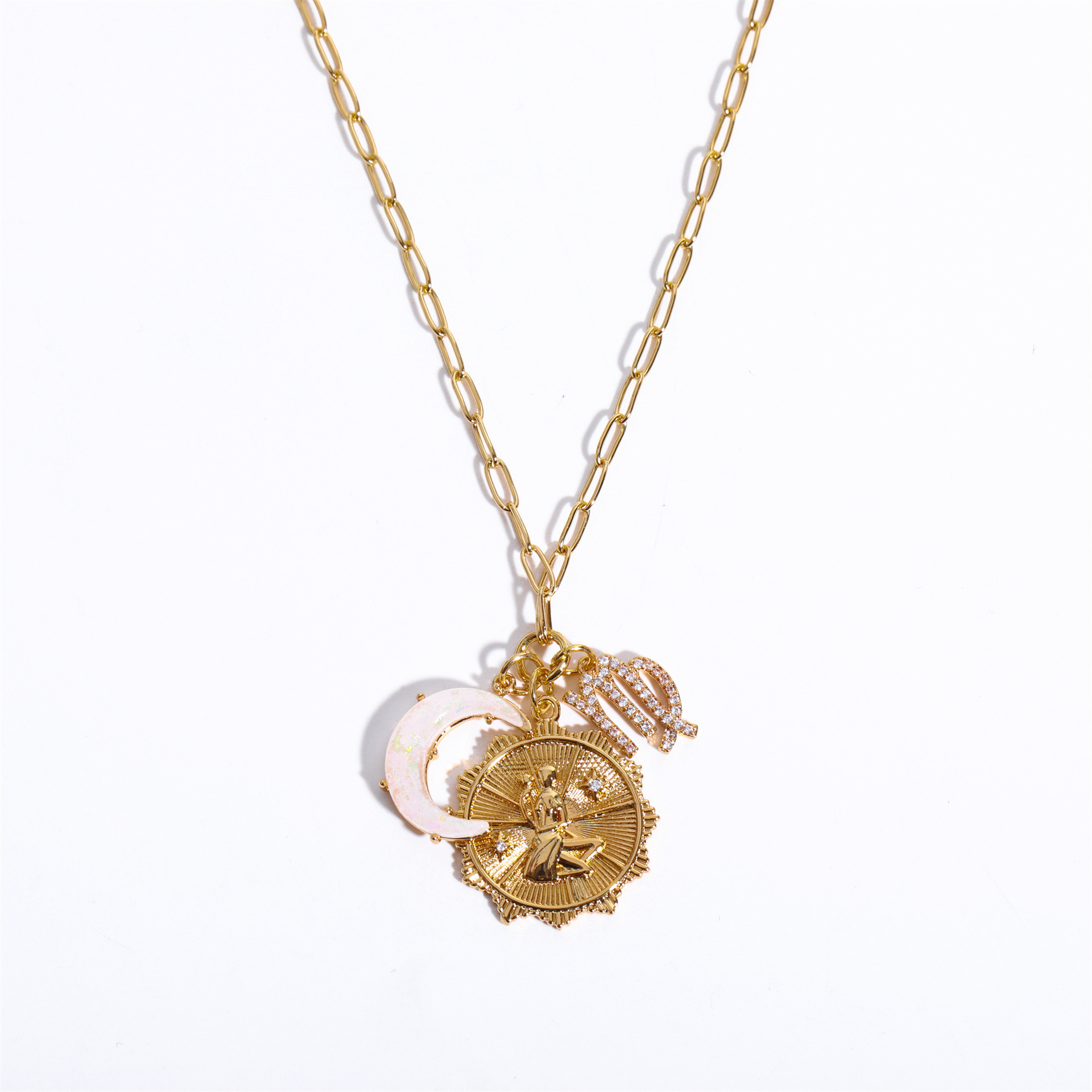 ✨ 12 Constellations Moon Opal Pendant Necklace – Perfect Gift for Holidays & Special Occasions 🌙