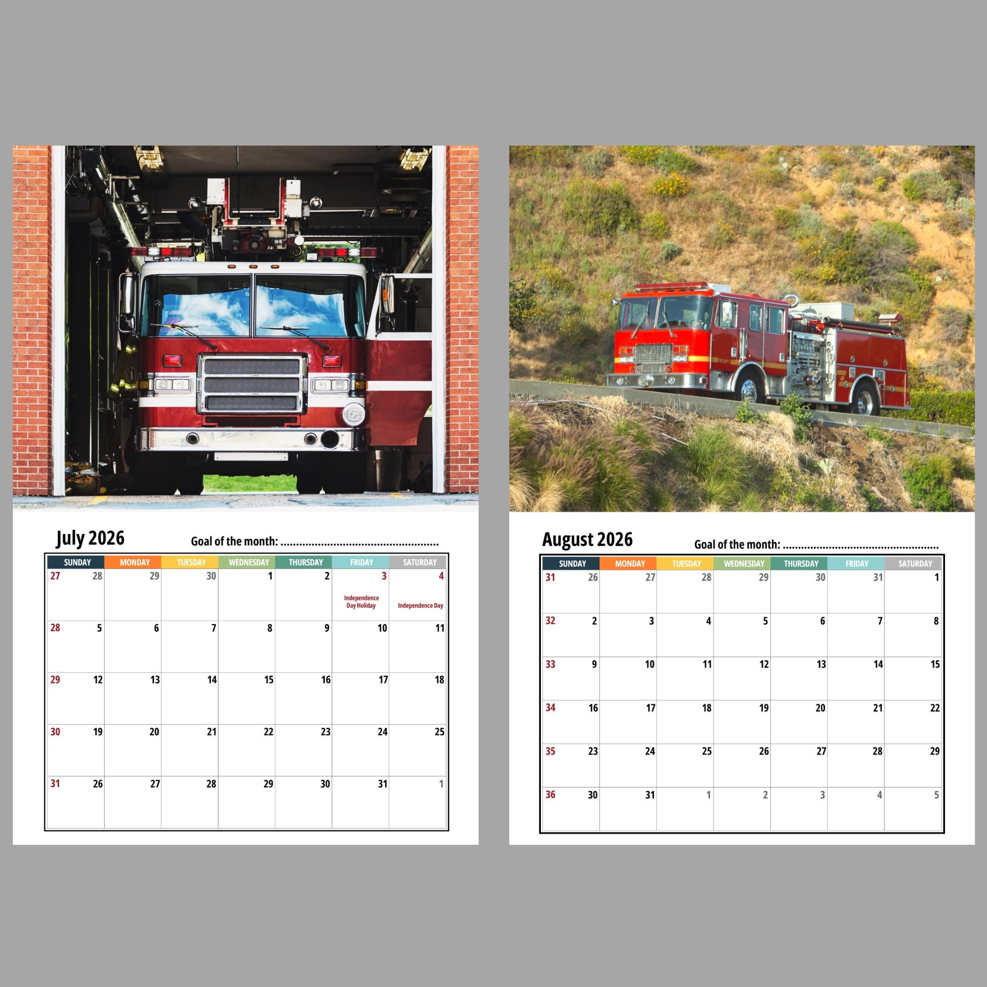 🎁🚒 Fire Truck Wall Calendar 2026 - Perfect Holiday & Special Occasion Gift!