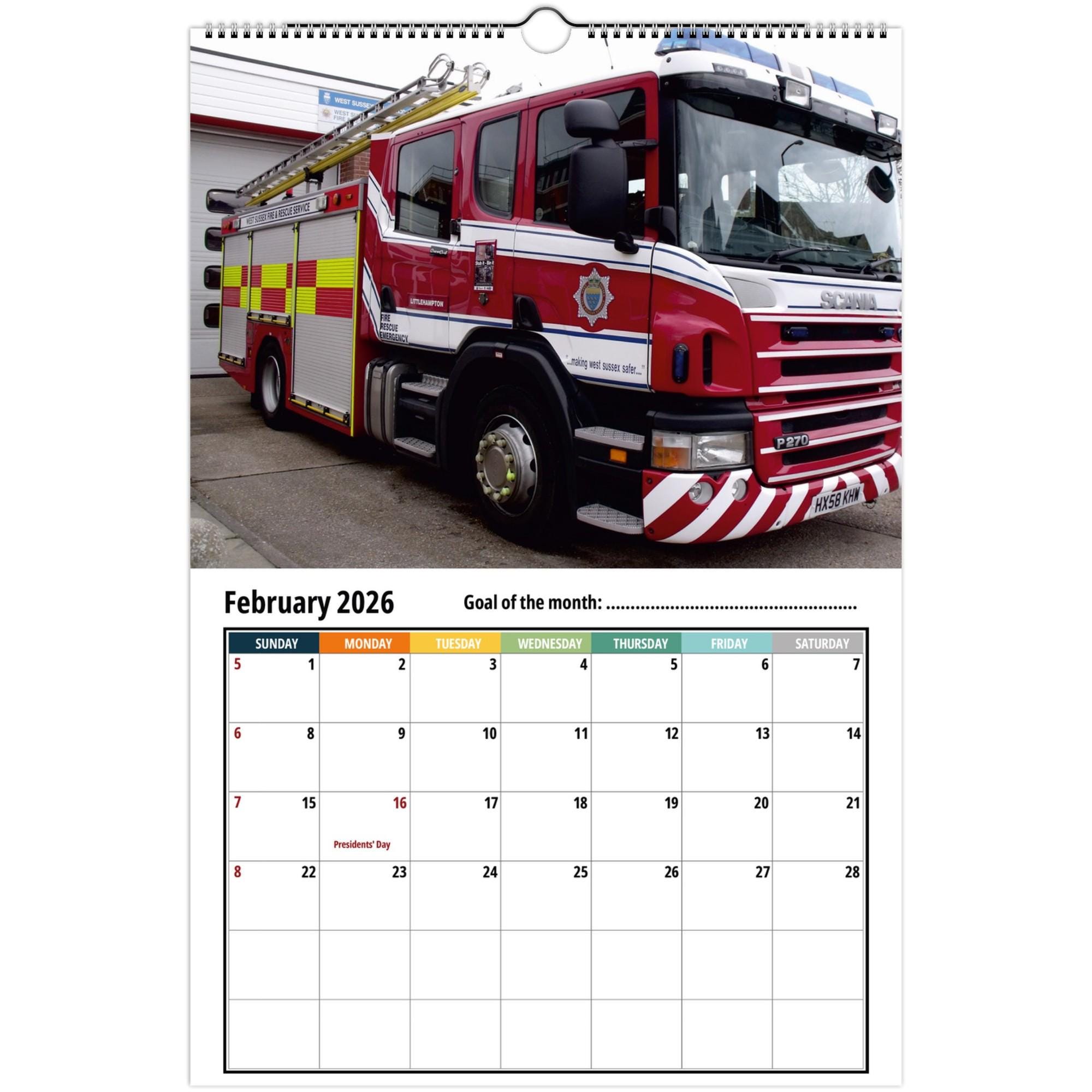 🎁🚒 Fire Truck Wall Calendar 2026 - Perfect Holiday & Special Occasion Gift!