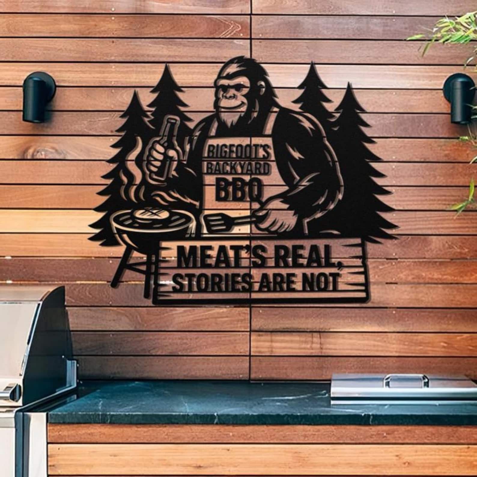 🎁 Bigfoot BBQ Metal Sign - Perfect Gift for Holidays & Special Occasions! 🍖