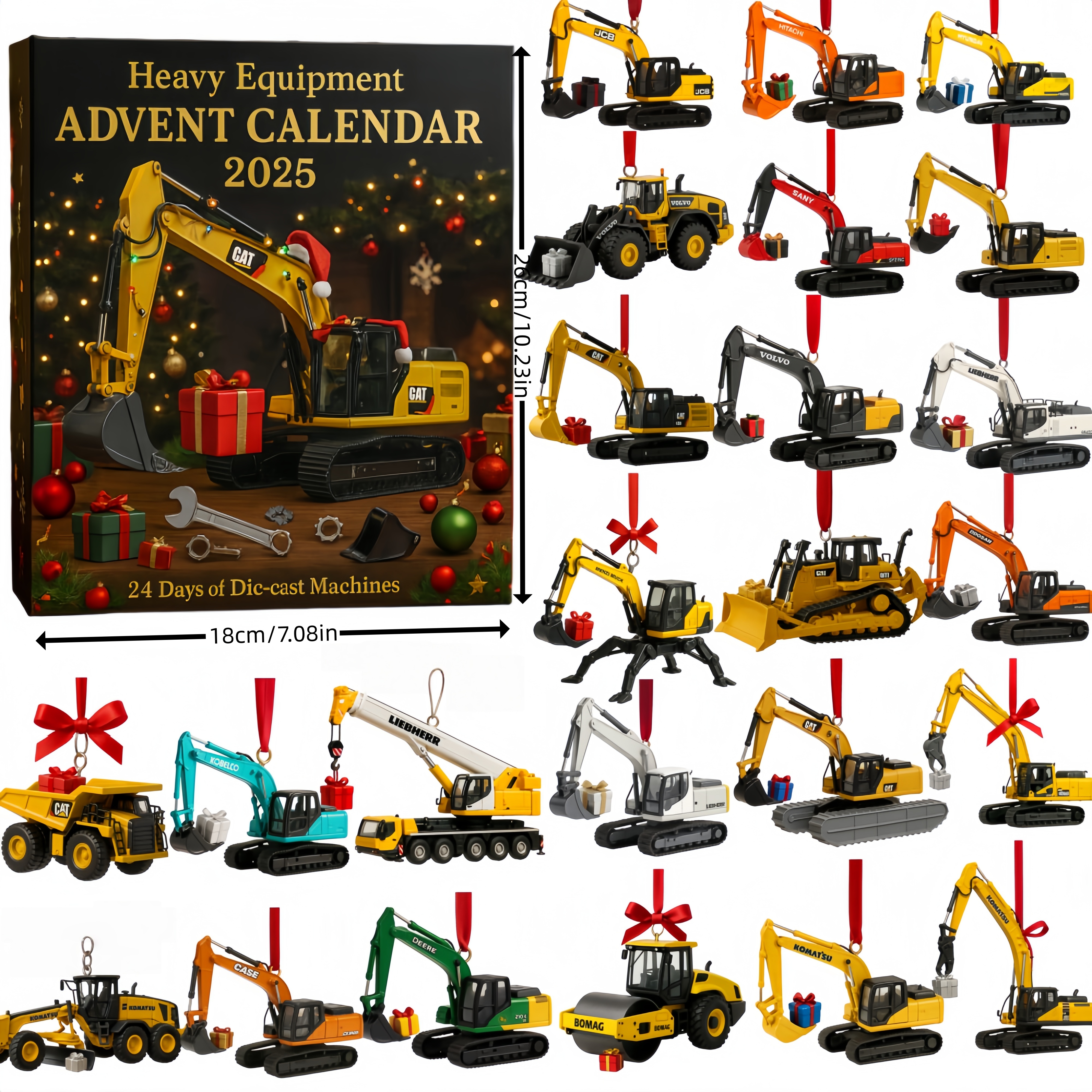 🎁Heavy Equipment Advent Calendar 2025 · 24 Die-Cast Toy Trucks · Perfect Holiday Gift for Kids & Collectors! 🚜