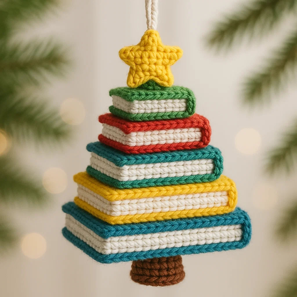 🎄 Handmade Crochet Book Stack Ornament - Perfect Holiday & Special Occasion Gift 🎁