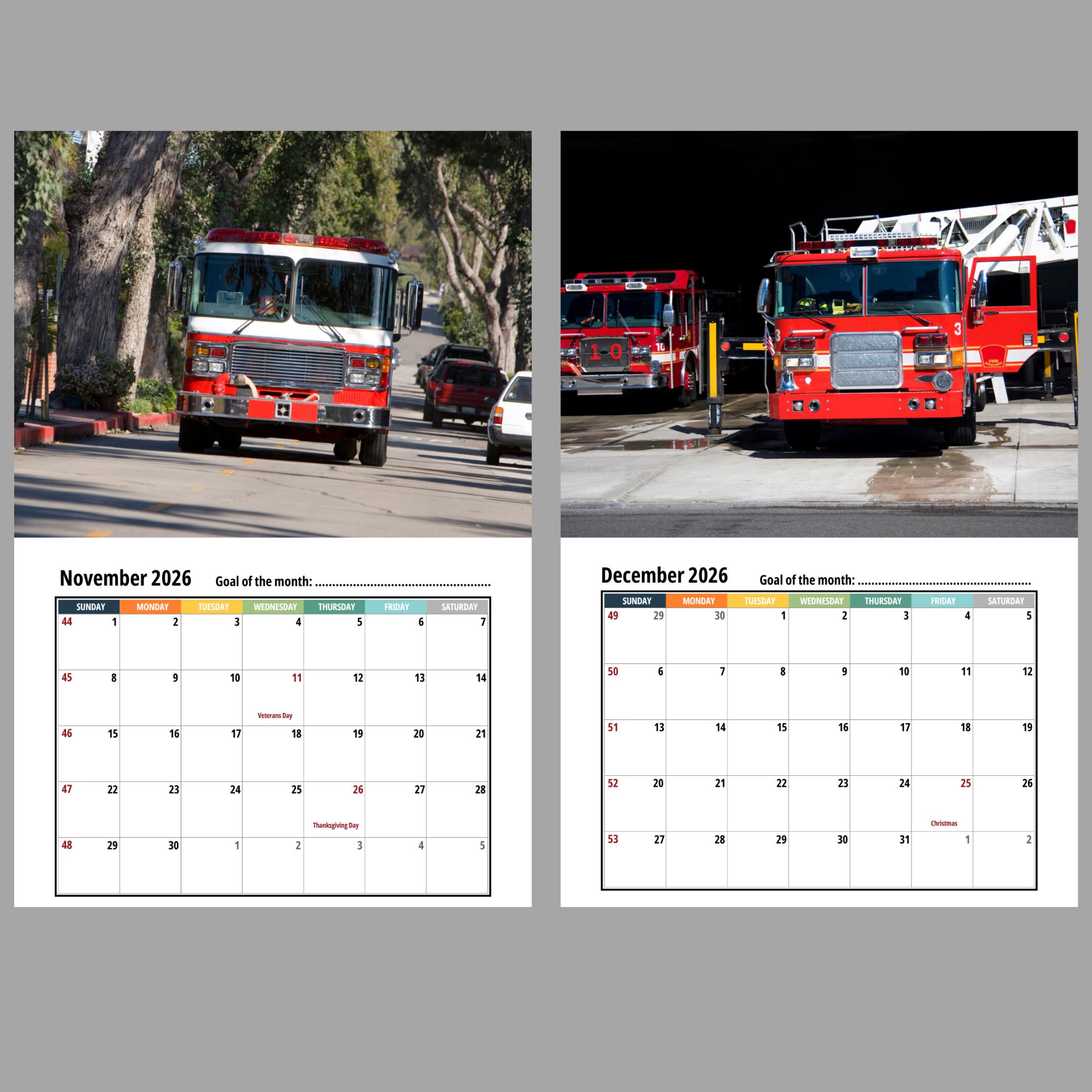 🎁🚒 Fire Truck Wall Calendar 2026 - Perfect Holiday & Special Occasion Gift!