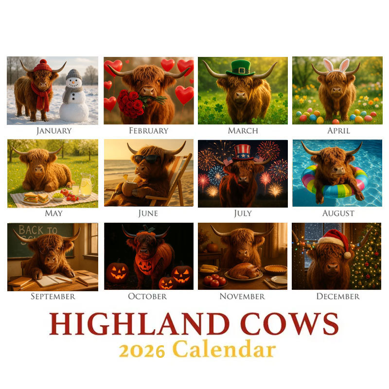 🎁🐂 2026 Highland Cow Wall Calendar – Perfect Gift for Holidays & Special Occasions