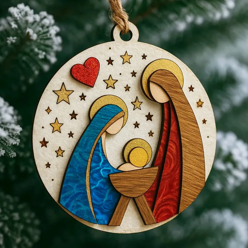 🎄✨ Handcrafted Nativity Scene Wooden Ornament – Perfect Holiday Gift 🎁