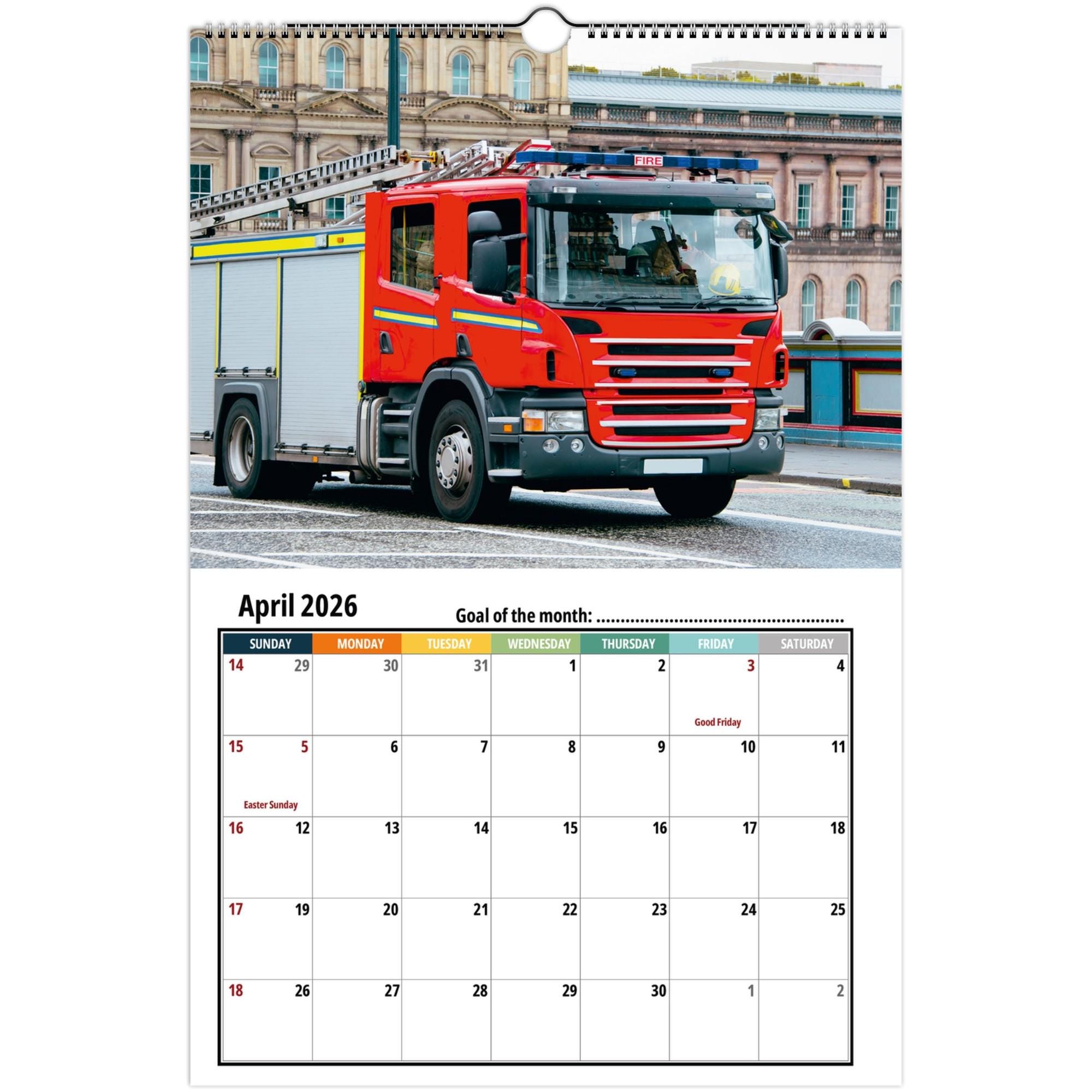 🎁🚒 Fire Truck Wall Calendar 2026 - Perfect Holiday & Special Occasion Gift!