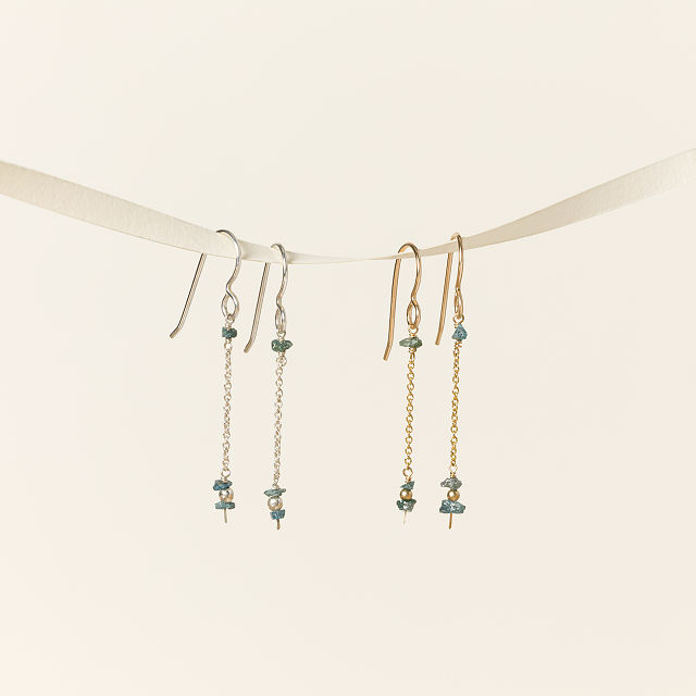 Delicate Raw Blue Diamond Earrings