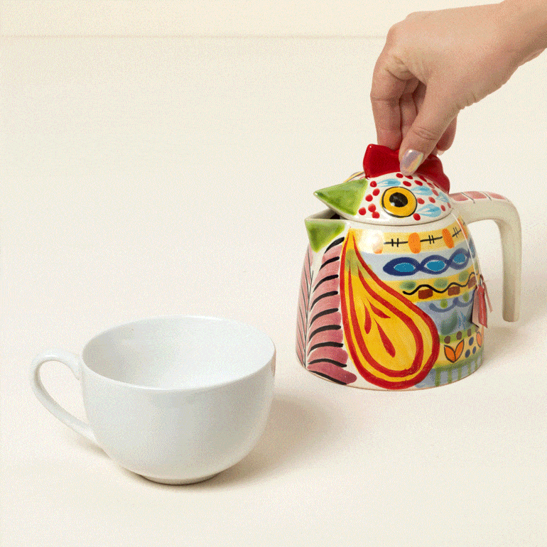 Majolica Rooster Tea Kettle