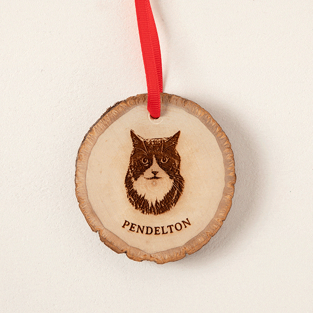 Personalized Pet Portrait Wood Slice Ornament