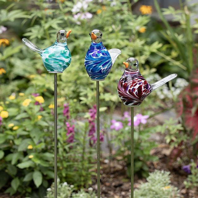 Handblown Glass Chickadee Garden Sculpture