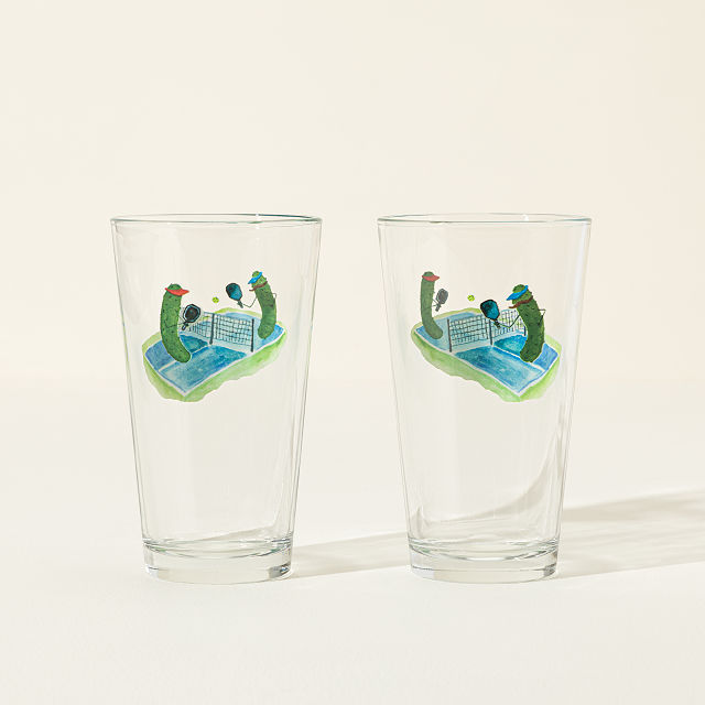 Pickles Playing Pickleball Pint Glass Set