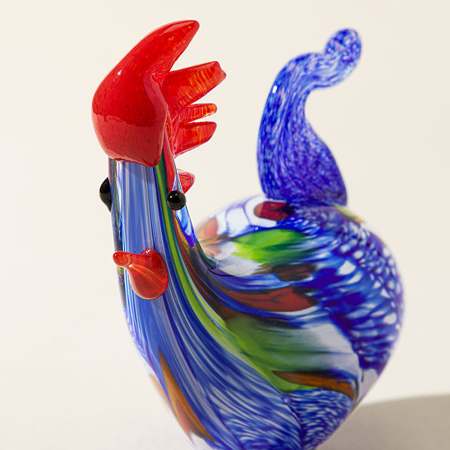 Handblown Glass Rooster Garden Sculpture
