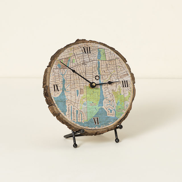 Personalized Live Edge Wooden Map Clock