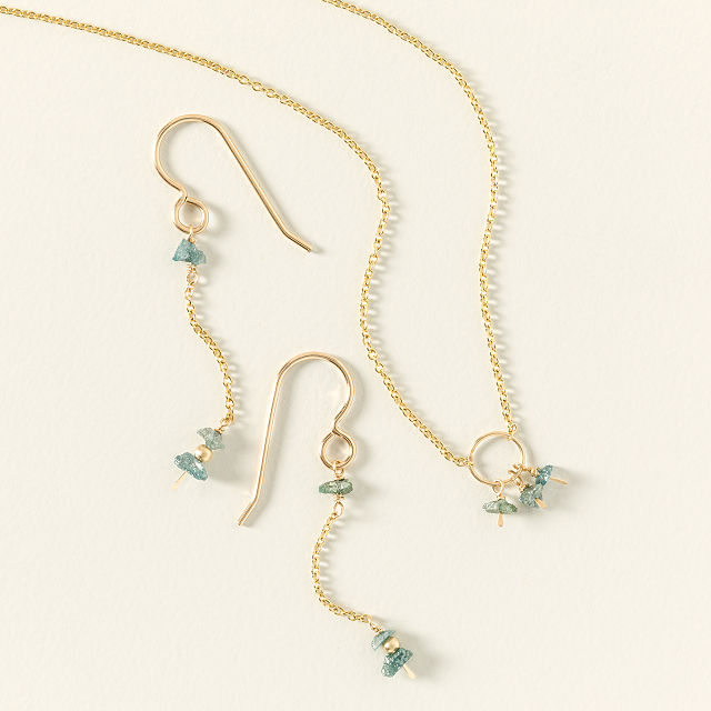 Delicate Raw Blue Diamond Earrings