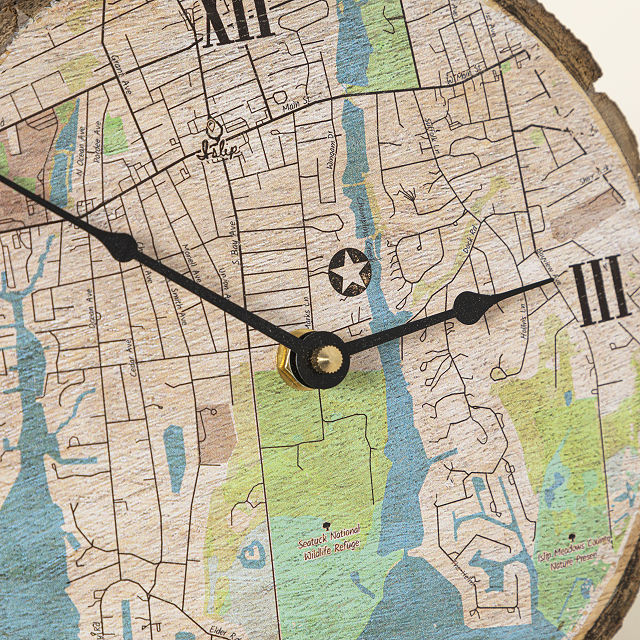 Personalized Live Edge Wooden Map Clock