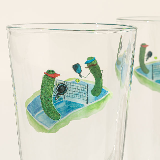 Pickles Playing Pickleball Pint Glass Set