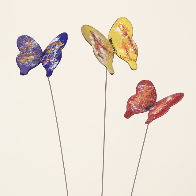Copper Enamel Butterfly Stake Set
