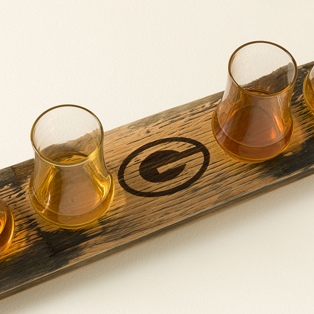 NFL Barrel Stave Whiskey Flight with Glasses