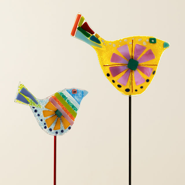 Handmade Glass Garden Stakes - Bird